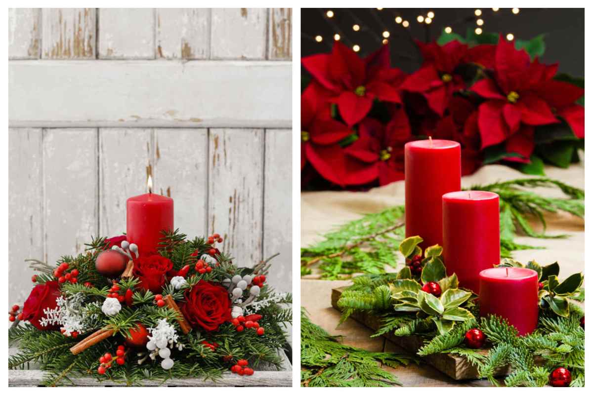 centrotavola per Natale con candele rosse fai da te