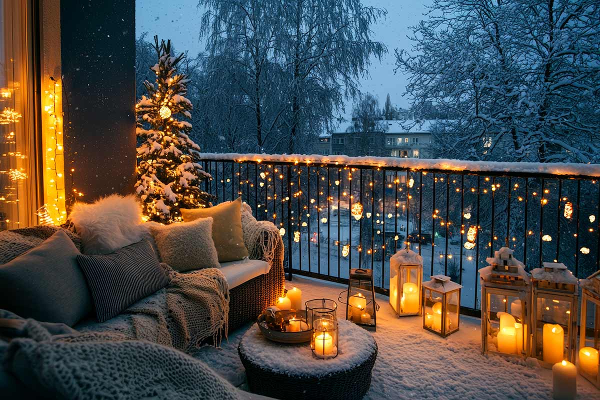 lanterne natalizie sul balcone